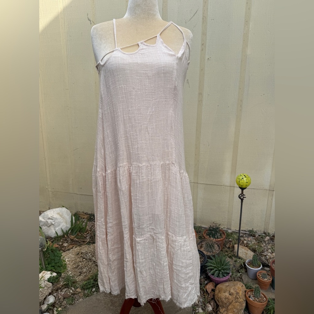 Free People FP One Cotton Gauze Strappy Asymmetric Midi Dress Tea Boho Travel